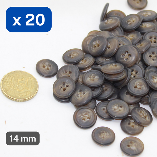 20 Pieces Matte Brown Polyester Buttons 4 Holes Size 14mm #KP4502122 - ACCESSOIRES LEDUC BV