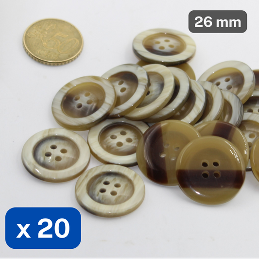 20 Pieces Shiny Beige Polyester Buttons 4 Holes Size 26mm #KP4502840 - ACCESSOIRES LEDUC BV