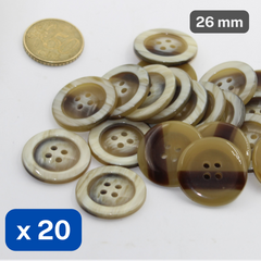 20 Pieces Shiny Beige Polyester Buttons 4 Holes Size 26mm #KP4502840