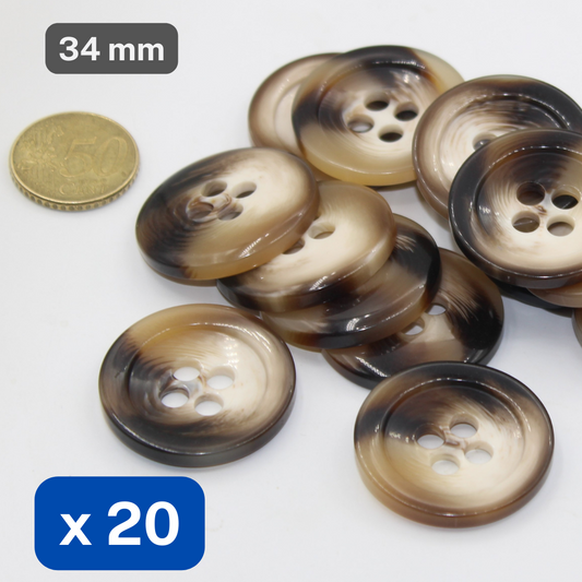 20 Pieces Brown Polyester Buttons 4 Holes Size 34mm #KP4501954