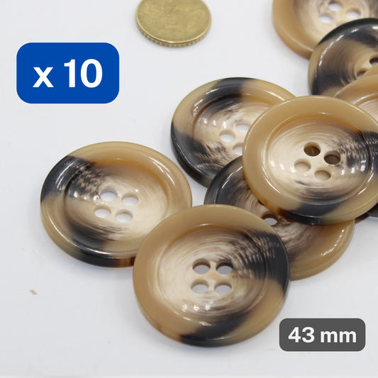 10 Pieces Shiny Brown Giant Polyester Buttons 4 Holes Size 43mm #KP4502966