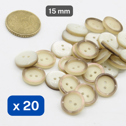 20 Pieces Ecru/Beige Polyester Buttons Size 15mm #KP2501124 - ACCESSOIRES LEDUC BV