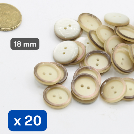 20 Pieces Ecru/Beige Polyester Buttons Size 18mm #KP2501128