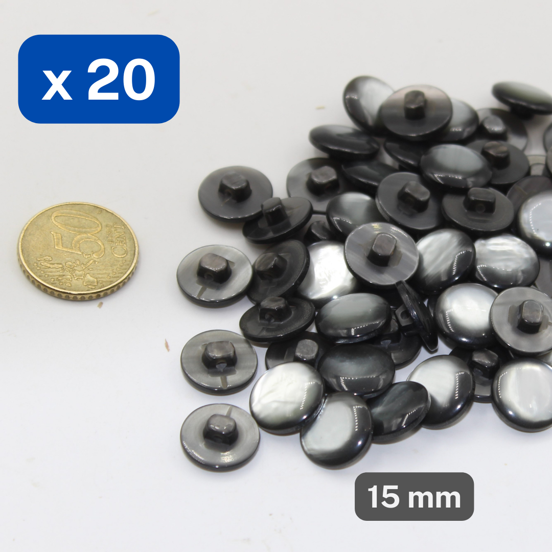 20 Pieces Shiny Polyester Grey Shank Buttons size 15mm #KPQ500124