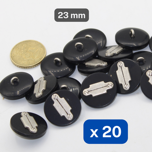 20 Pieces Black and Old Silver Shank Buttons Size 23mm #KCQ501536 - ACCESSOIRES LEDUC BV