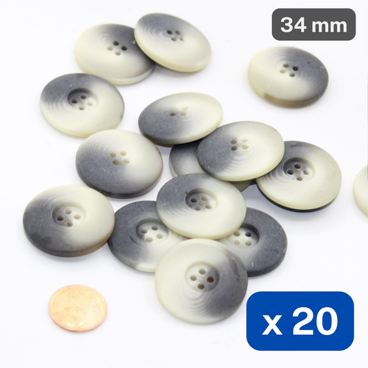 20 Pieces Thick Matt Grey Polyester Buttons 4 Holes Size 34mm #KP4500854 - ACCESSOIRES LEDUC BV