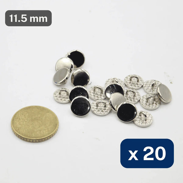 20 Pieces Silver Zamak Metal Shank Buttons Size 11,5MM #KZQ500518 - ACCESSOIRES LEDUC BV