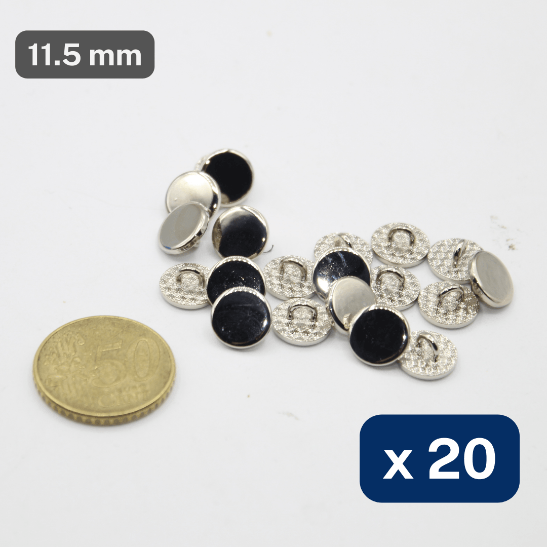 20 Pieces Silver Zamak Metal Shank Buttons Size 11,5MM #KZQ500518 - ACCESSOIRES LEDUC BV
