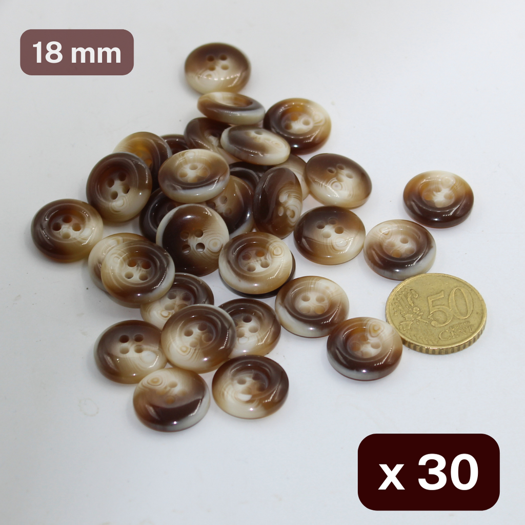 30 Pieces Thick Brown/Beige Polyester Buttons 4 Holes Size 18mm #KP4500228