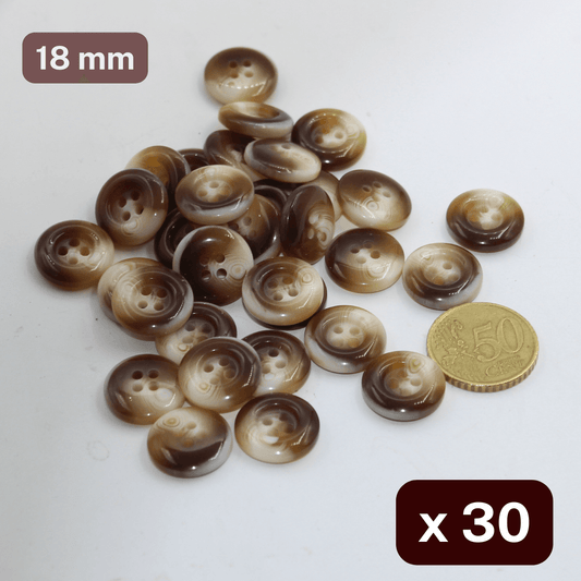 30 Pieces Thick Brown/Beige Polyester Buttons 4 Holes Size 18mm #KP4500228 - ACCESSOIRES LEDUC BV