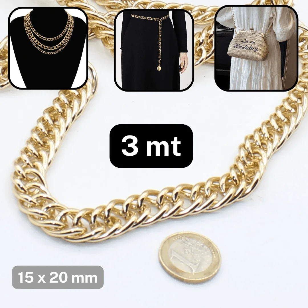 3 Meters Golden Chains (15x10mm Rings or 15x20mm Rings) - ACCESSOIRES LEDUC BV