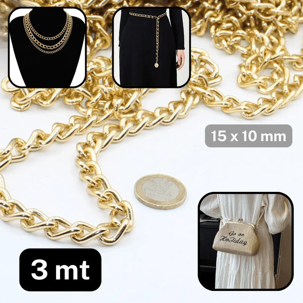 3 Meters Golden Chains (15x10mm Rings or 15x20mm Rings) - ACCESSOIRES LEDUC BV