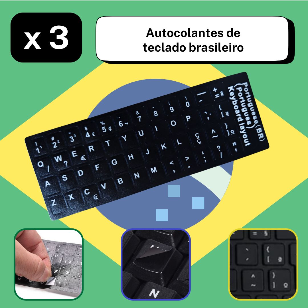 Set of 3 Keyboard Stickers Ukraine / Russia / Arabic / Brazilian / Dutch / English / French / German / Italian / Japanese / Portuguese / Spanish / Swedish or Turkish