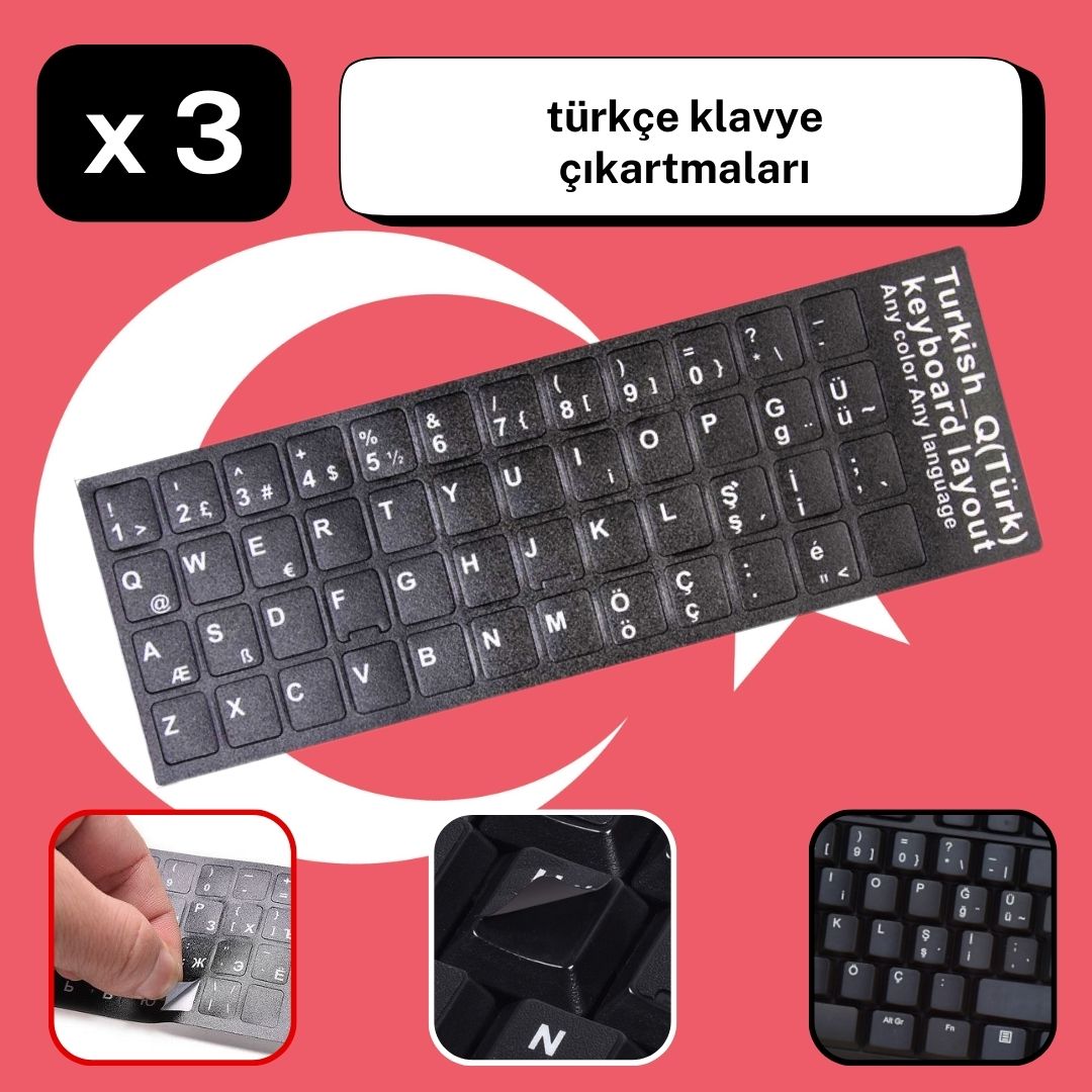 Set of 3 Keyboard Stickers Ukraine / Russia / Arabic / Brazilian / Dutch / English / French / German / Italian / Japanese / Portuguese / Spanish / Swedish or Turkish