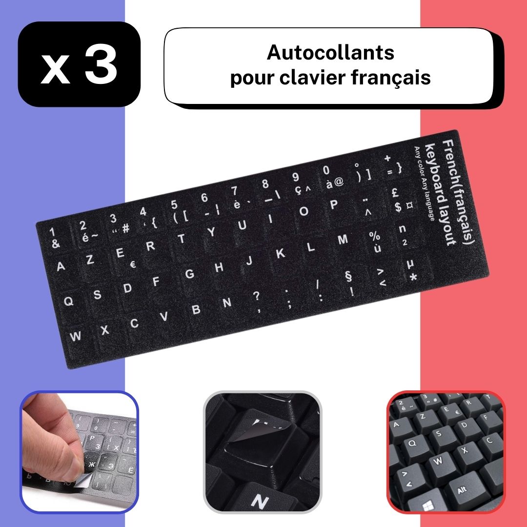 Set of 3 Keyboard Stickers Ukraine / Russia / Arabic / Brazilian / Dutch / English / French / German / Italian / Japanese / Portuguese / Spanish / Swedish or Turkish