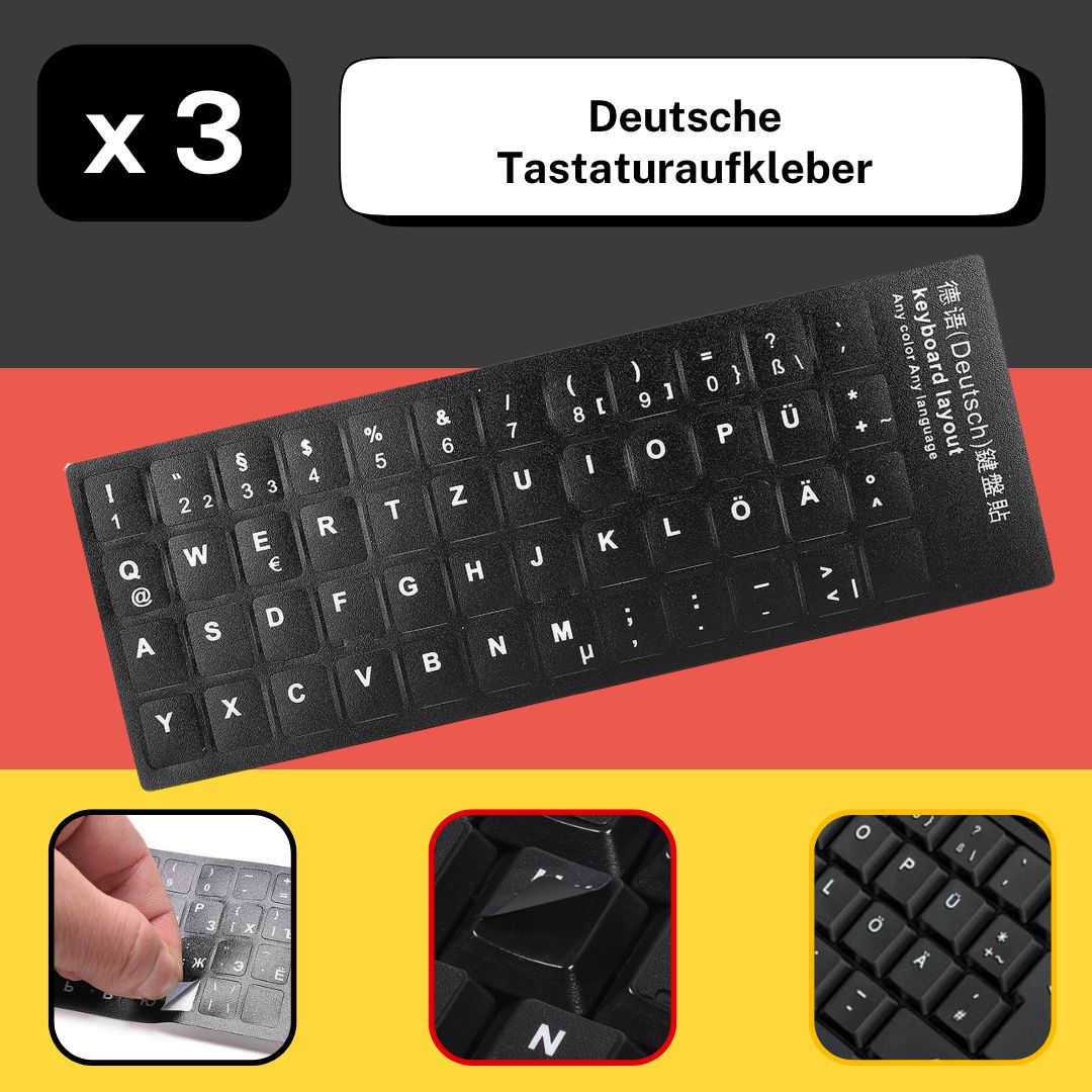 Set of 3 Keyboard Stickers Ukraine / Russia / Arabic / Brazilian / Dutch / English / French / German / Italian / Japanese / Portuguese / Spanish / Swedish or Turkish