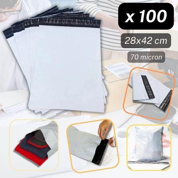100 Coex Enveloppes ** 28cm x 42cm ** Poly Mailer Bag - 70 microns - Neutral - ACCESSOIRES LEDUC BV