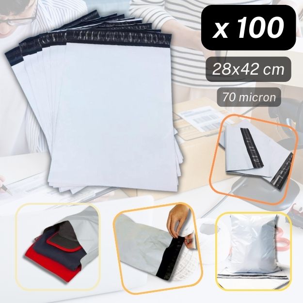 100st Coex Enveloppes ** 28cm x 42cm ** Poly Mailer Bag - 70 microns - Neutral