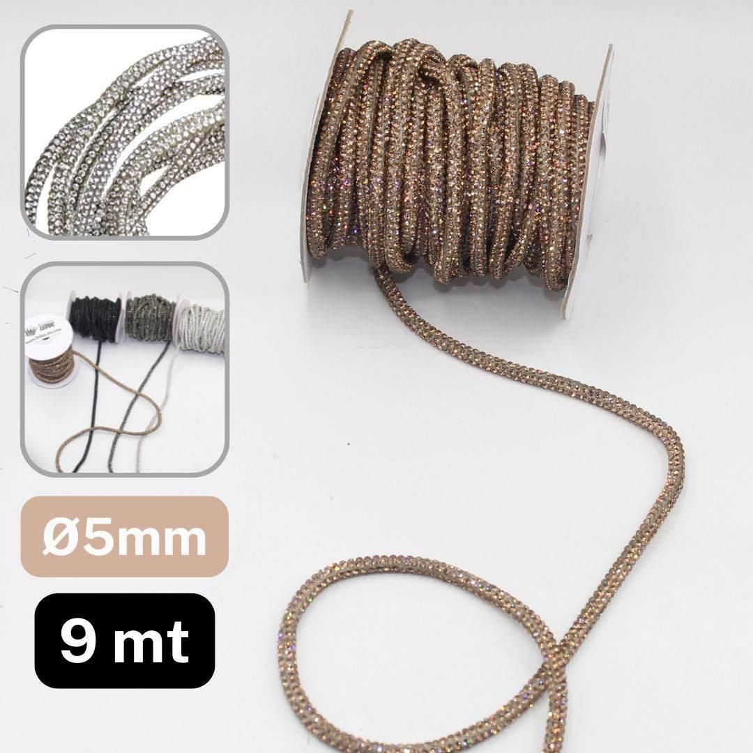 9 meters of Strass Cord, available in 5mm or 6mm in Black, Gunmetal, Silver or Copper - ACCESSOIRES LEDUC BV