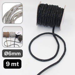 9 meters of Strass Cord, available in 5mm or 6mm in Black, Gunmetal, Silver or Copper