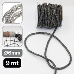 9 meters of Strass Cord, available in 5mm or 6mm in Black, Gunmetal, Silver or Copper