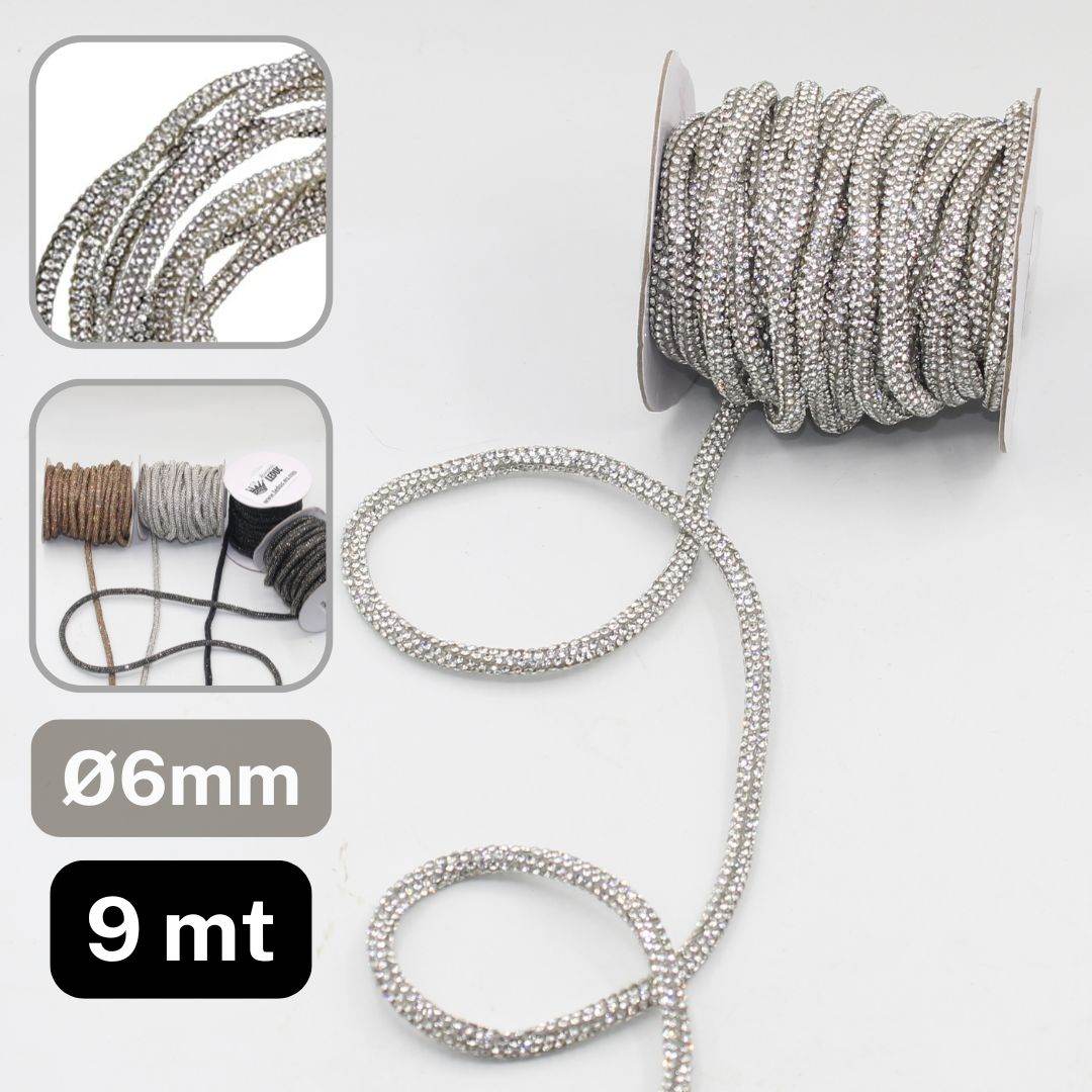 9 meters of Strass Cord, available in 5mm or 6mm in Black, Gunmetal, Silver or Copper - ACCESSOIRES LEDUC BV