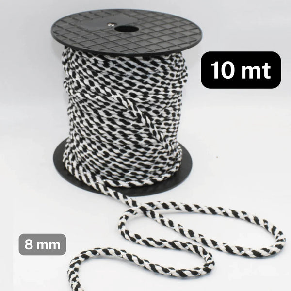 10 Meters Cord 8mm Tricolor - WHITE/BLACK/SILVER - ACCESSOIRES LEDUC BV