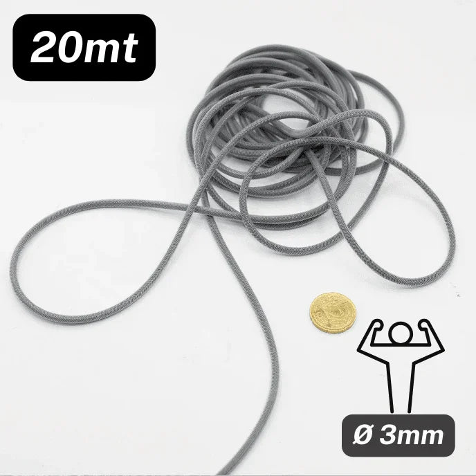 20 meters Super Strong Grey Elastic Cord 3mm - ACCESSOIRES LEDUC BV