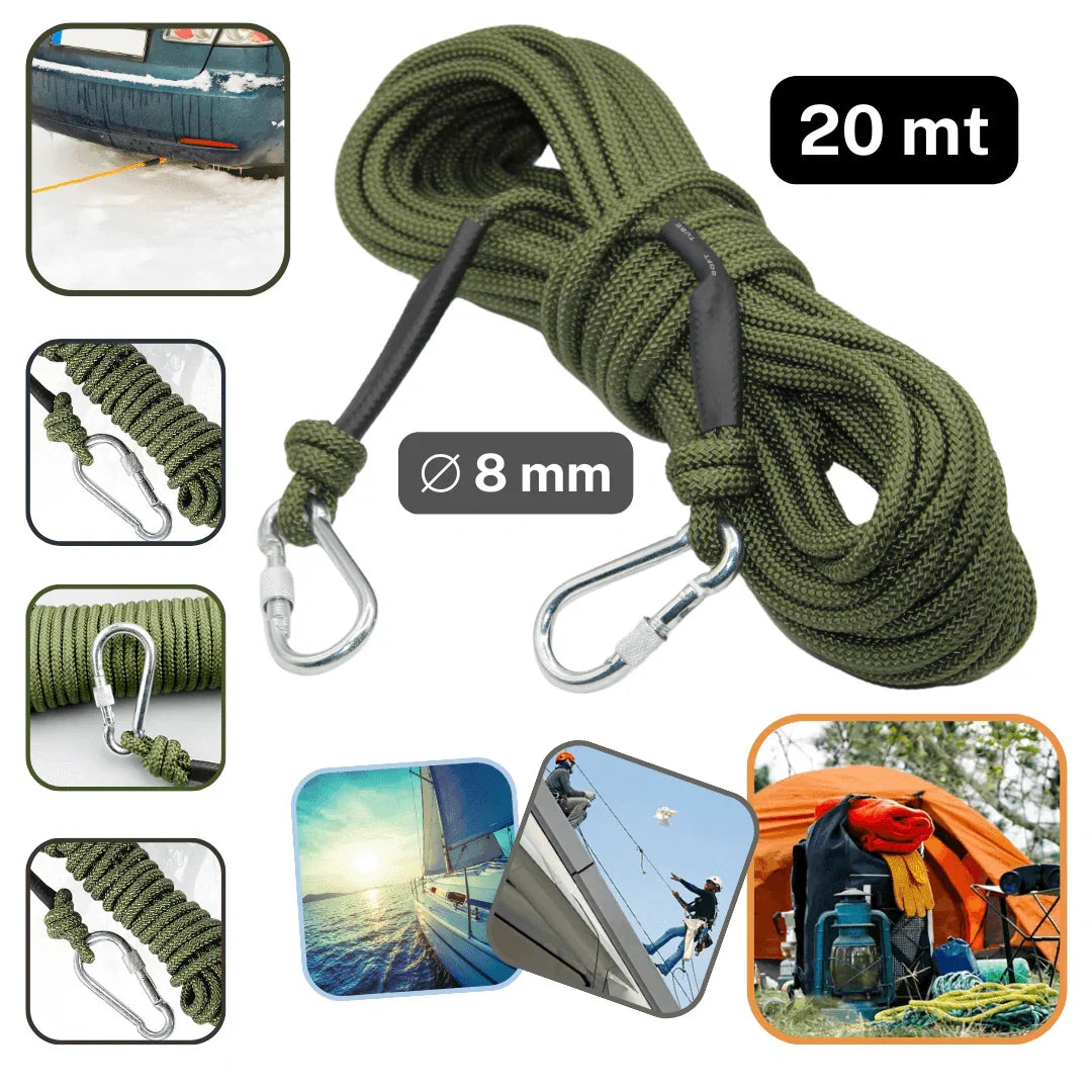 8mm Rope with 2 Safety Lobsters 10 or 20 meters - ACCESSOIRES LEDUC BV