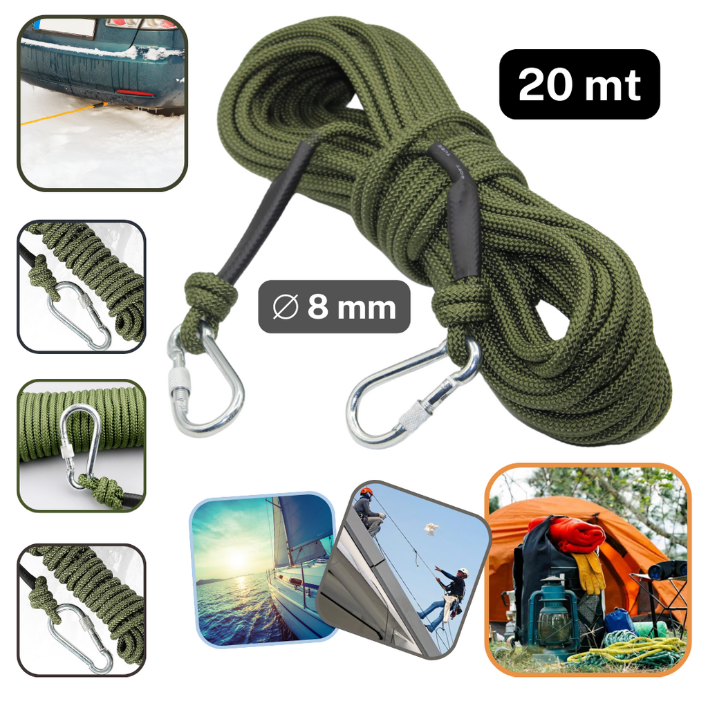 8mm Rope with 2 Safety Lobsters 10 or 20 meters