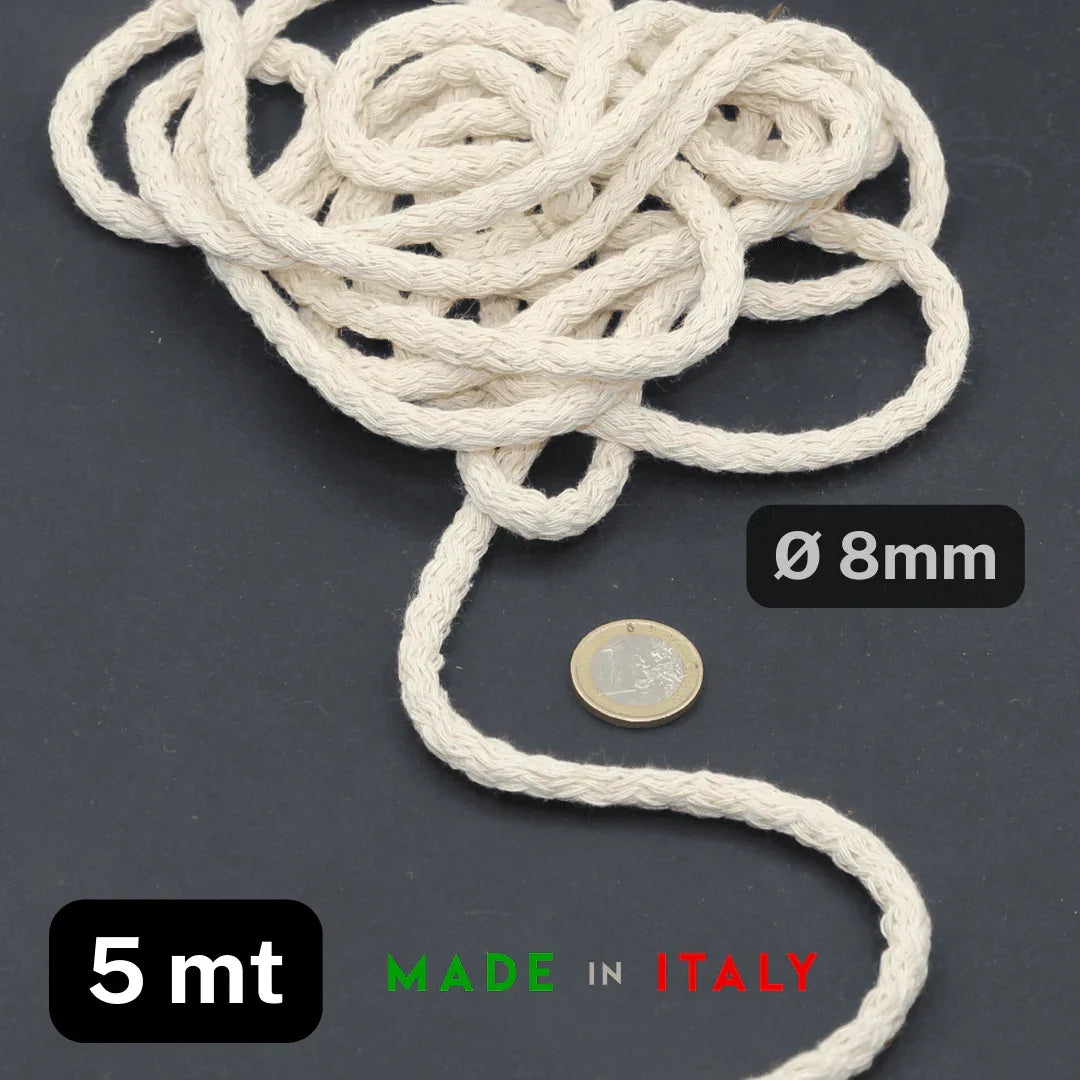 5 Meters Ecru Cotton Cord 8mm Made in Italy - ACCESSOIRES LEDUC BV