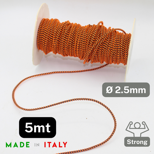 5 meters Strong Elastic Bicolor Cord Made in Italy (diameter 2.5mm) Orange or Green - ACCESSOIRES LEDUC BV