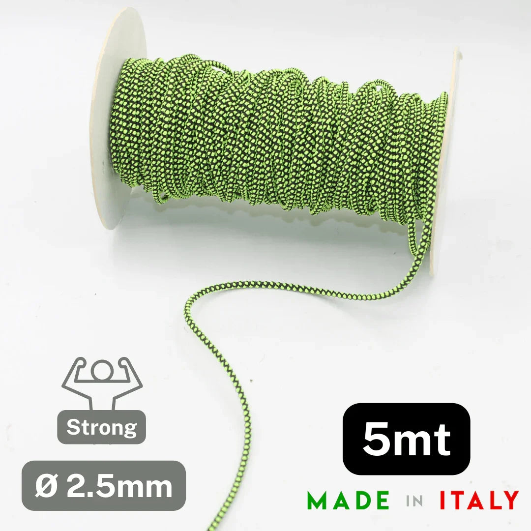 5 meters Strong Elastic Bicolor Cord Made in Italy (diameter 2.5mm) Orange or Green - ACCESSOIRES LEDUC BV