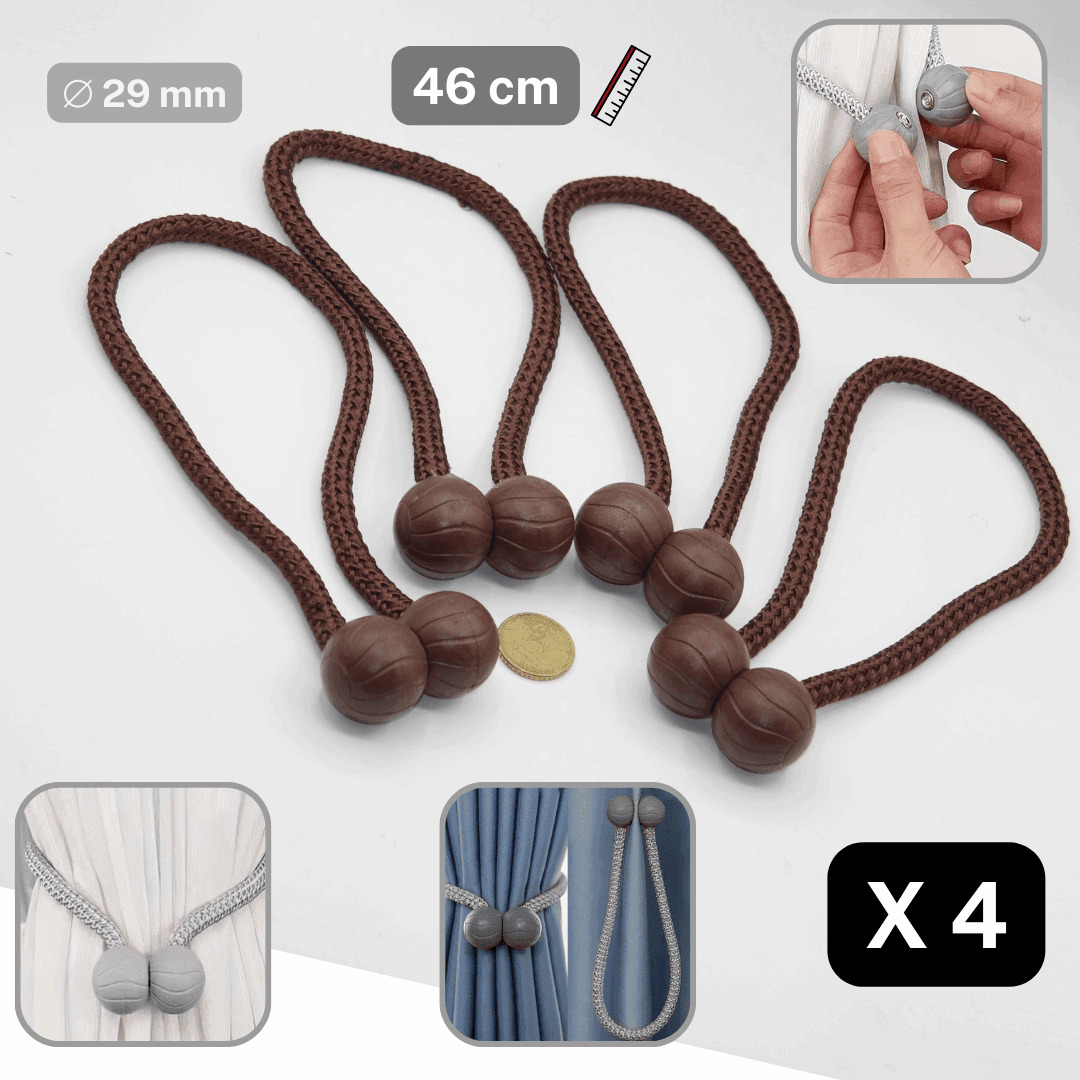 2 pairs (4 pieces - suitable for 2 windows) Magnetic Modern Balls Tie-Backs for Curtains - ACCESSOIRES LEDUC BV