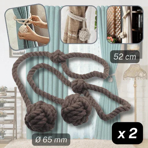 1 pair (2 pieces - suitable for 1 or 2 window(s)) Fancy Cotton Tie-Backs for Curtains - Made with a Cord and a Ball #EMB04 - ACCESSOIRES LEDUC BV