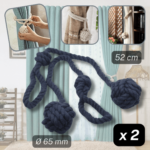 1 pair (2 pieces - suitable for 1 or 2 window(s)) Fancy Cotton Tie-Backs for Curtains - Made with a Cord and a Ball - ACCESSOIRES LEDUC BV