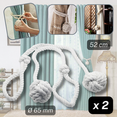 1 pair (2 pieces - suitable for 1 or 2 window(s)) Fancy Cotton Tie-Backs for Curtains - Made with a Cord and a Ball