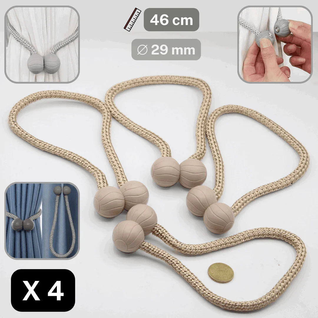 2 pairs (4 pieces - suitable for 2 windows) Magnetic Modern Balls Tie-Backs for Curtains #EMB03 - ACCESSOIRES LEDUC BV