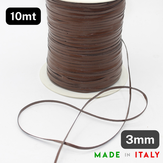 10 meters Dark Brown Double Sided Fake Leather 3mm Tape Made in Italy - ACCESSOIRES LEDUC BV