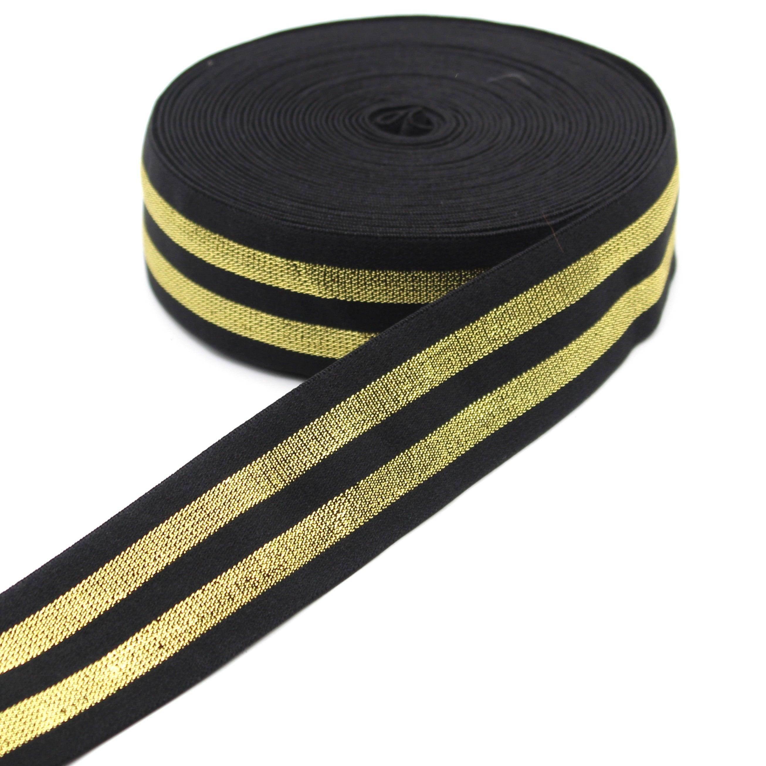 5 meters 40mm Elastic with 2 Lurex Stripes #ELA2061 - ACCESSOIRES LEDUC BV