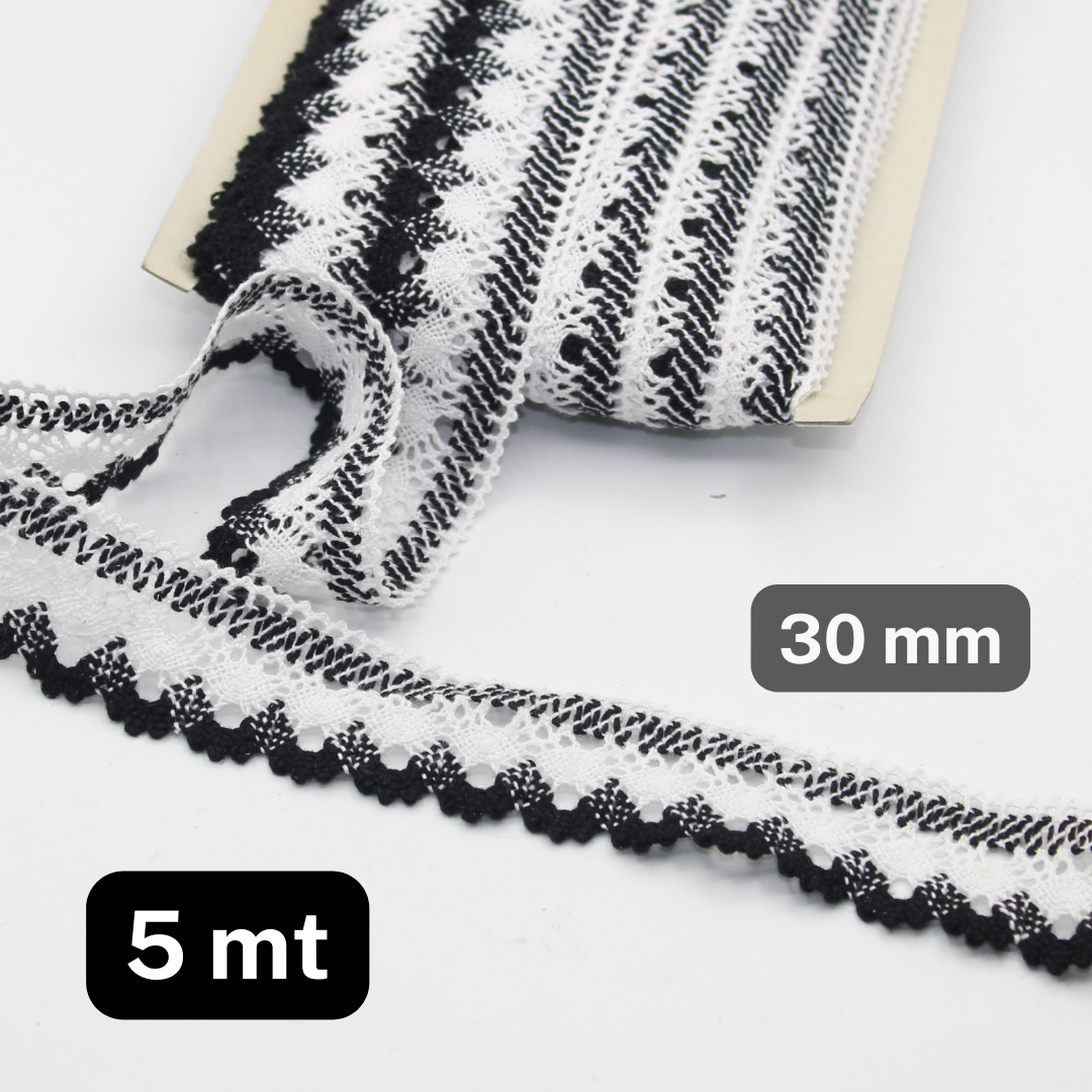 5 meters Bicolor White and Black Geometric Lace (30mm)