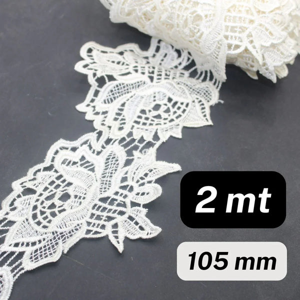 2 meters 105mm OffWhite Floral Lace - ACCESSOIRES LEDUC BV