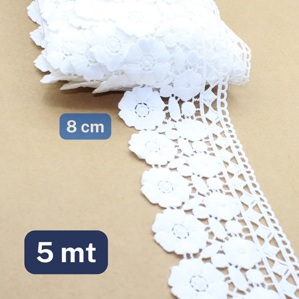 5 meters 8cm wide White Cotton Floral Lace - ACCESSOIRES LEDUC BV