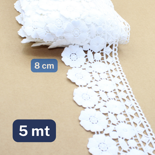 5 meters 8cm wide White Cotton Floral Lace