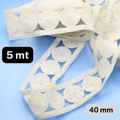 5 meters Ecru Circle Shape Lace in Cotton 40mm Wide