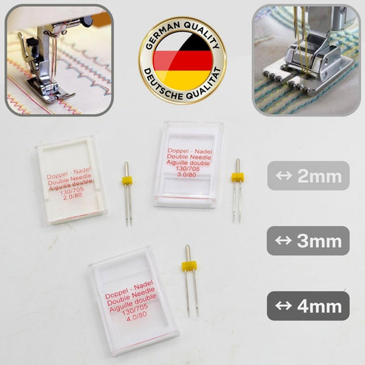 Double Twin Needles for Home Sewing Machines - available with spacing of 2mm 3mm or 4mm - ACCESSOIRES LEDUC BV