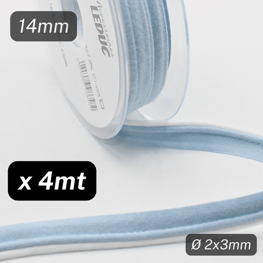 4 meters Double Piping, Light Blue + White, Cotton, 14mm - Made in Italy - ACCESSOIRES LEDUC BV