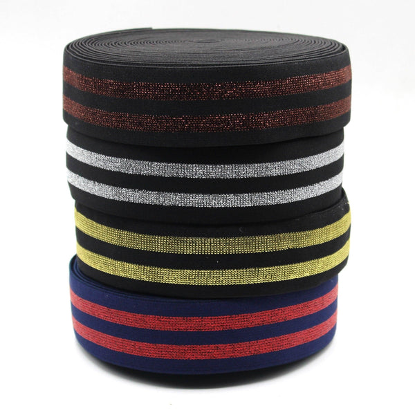 5 meters 40mm Elastic with 2 Lurex Stripes #ELA2061 - ACCESSOIRES LEDUC BV
