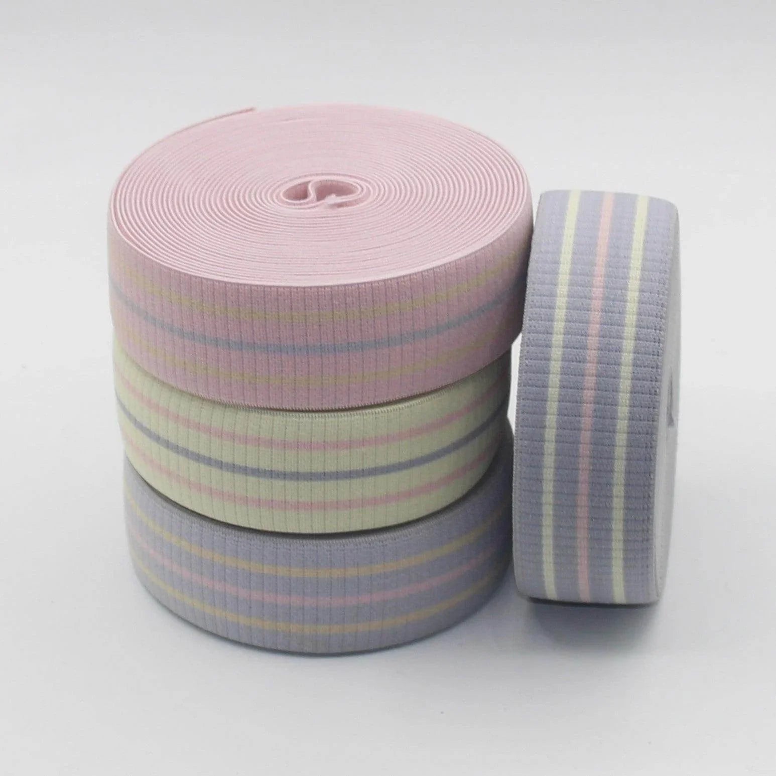 Striped Soft Elastic with Pastel Colours 30mm 10mt/45mt #ELA2823 - ACCESSOIRES LEDUC BV
