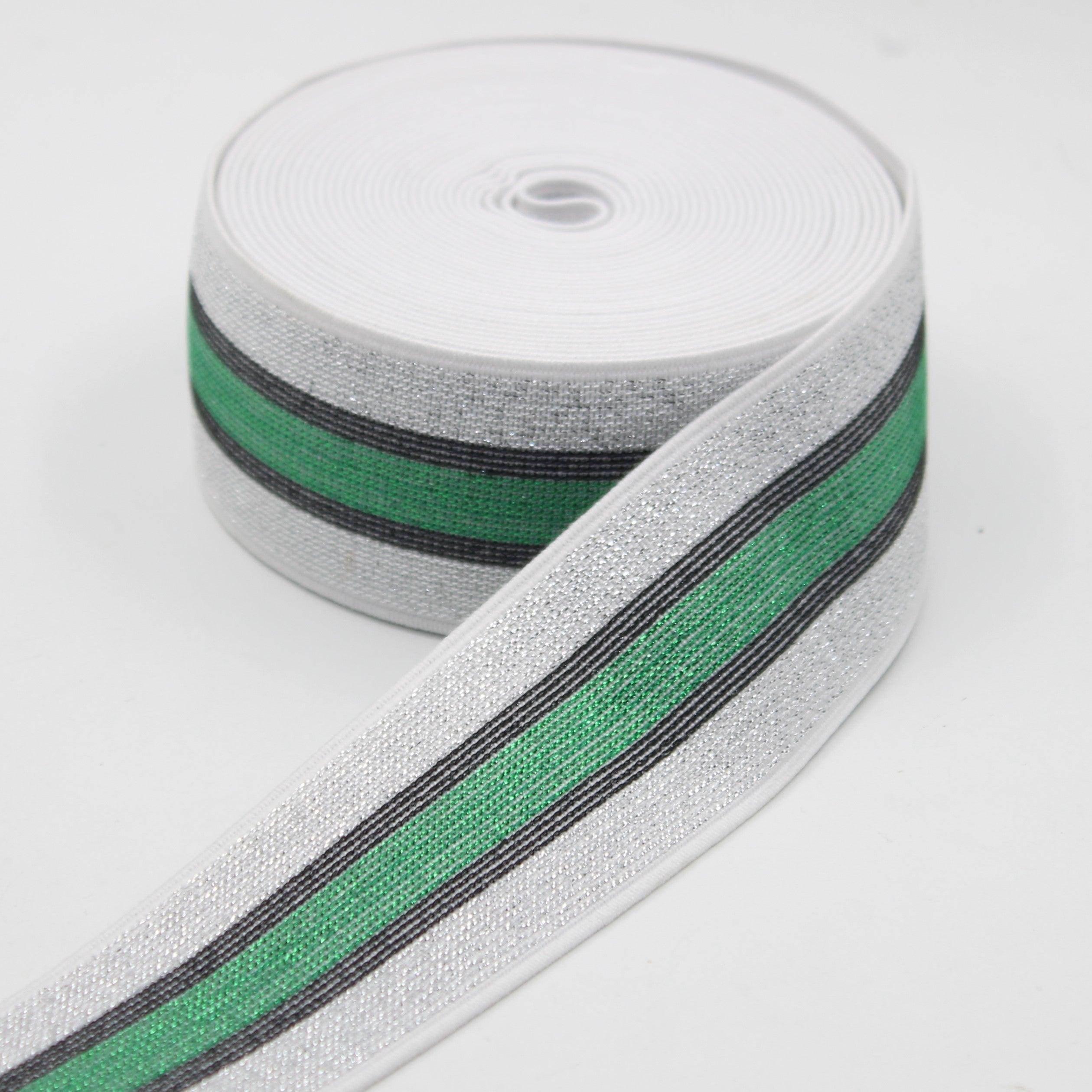 5 meters 40mm Lurex Striped Elastic Silver Black + Colour #ELA3609 - ACCESSOIRES LEDUC BV